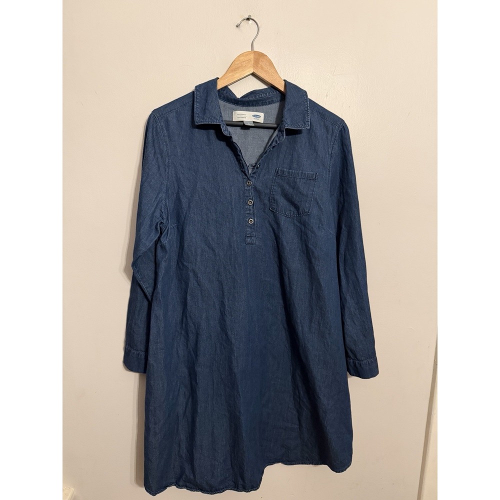 Old Navy Maternity Denim Shirt Dress Long Sleeves Pocket Size Large